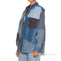 Patchwork florel oversize abbottoni tasche giacca in denim